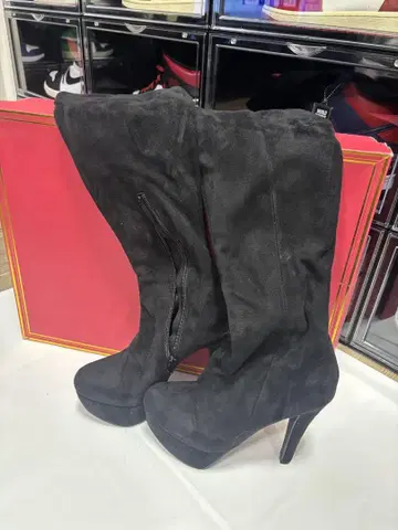 블랙 스웨이드 니하이 부츠 하이힐 높이 14cm