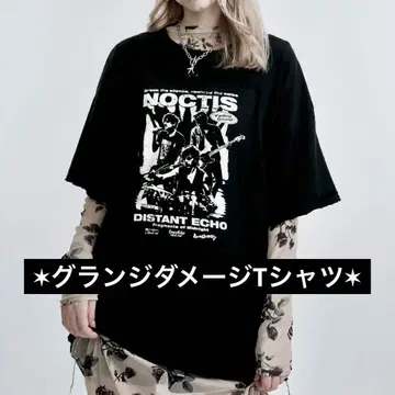 jouetie 그런지 그래픽 T셔츠 데미지 블랙 한국 그런지