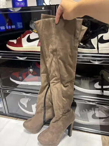 브라운 스웨이드 하이힐 니하이 부츠 높이 14cm S 사이즈