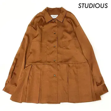 STUDIOUS 스테디 밑단 플리츠 긴팔 블라우스 오렌지
