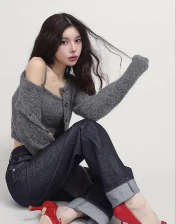 미사용 새상품 Darich 다리치 샤기 니트 앙상블 그레이