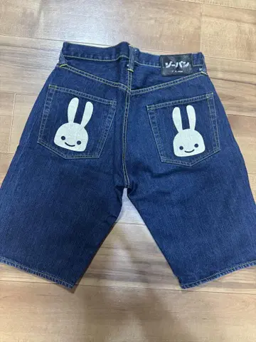 청바지 토끼 자수 다크 네이비 숏팬츠