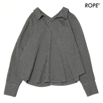 ROPE 로페 깅엄 체크 패턴 긴팔 블라우스 넥라인 블랙