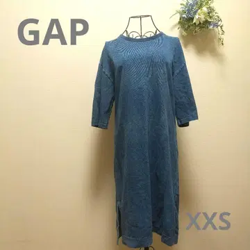 GAP 데님 블루 원피스 무릎 기장 7부 소매 a0110