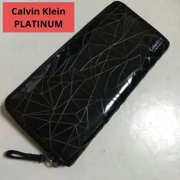 Calvin Klein PLATINUM 광택 무늬 라운드 지퍼 지갑
