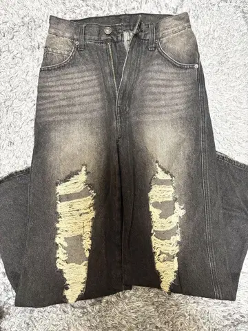데미지 가공 그레이 데님 팬츠 사이즈 S