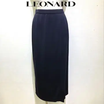 LEONARD 네이비 롱 스커트 슬릿 심플