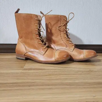 천연 가죽 브라운 가죽 밀리터리 부츠 23.5cm