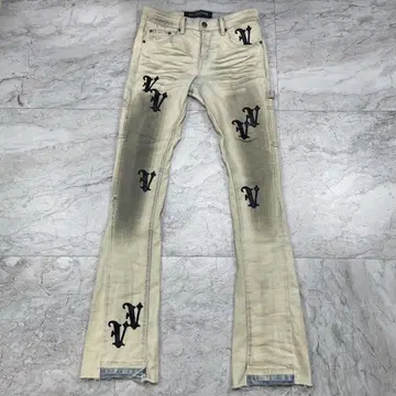 valabasas 플레어 데님 가죽 패치 29 화이트