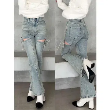 resexxy 리젝시 컷 아웃 리본 데님 플레어