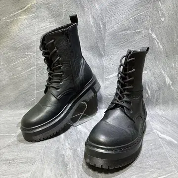 미사용급 블랙 클리어 하이 밑창 레이스업 사이드 지퍼 부츠 26.5cm