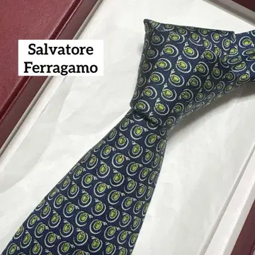 컨디션 최상 살바토레 페라가모 넥타이 뱀 사과 네이비