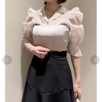 SNIDEL 니트 뷔스티에 오간자 블라우스 핑크 베이지