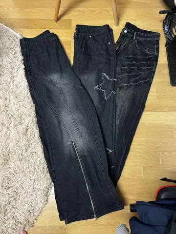 블랙 데미지 가공 와이드 팬츠 3종