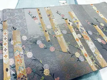 꽃무늬 대나무 피리 무늬 후쿠로 오비 새상품급