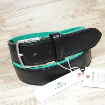 라코스테 블랙 & 그린 리버서블 로고 버클 소가죽 가죽 벨트