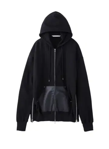 LEATHER POCKET ZIP-UP SWEAT HOODIE