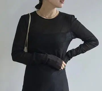 [ 새상품 ] Plage Mesh Sheer 롱T 블랙