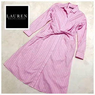 로렌 랄프 로렌 플레어 롱 셔츠 원피스 A라인 핑크 허리끈