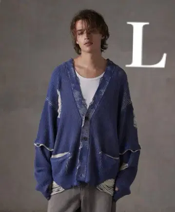 GRANCY 디스트랙션 디자인 가디건 블루 L 사이즈