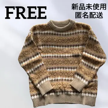 노르딕 무늬 여성용 스웨터 크루넥 긴팔 루즈핏 브라운