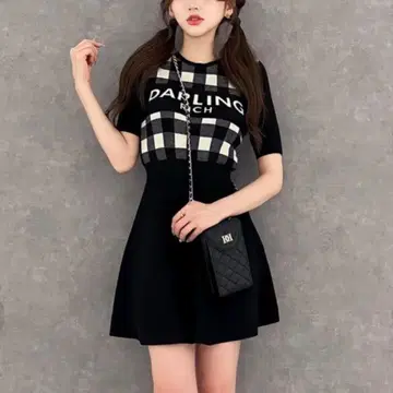 Darich 깅엄 체크 니트 미니 원피스 블랙