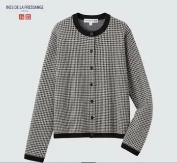 새상품급 유니클로 x 이네스 자카드 크루넥 가디건 블랙 L