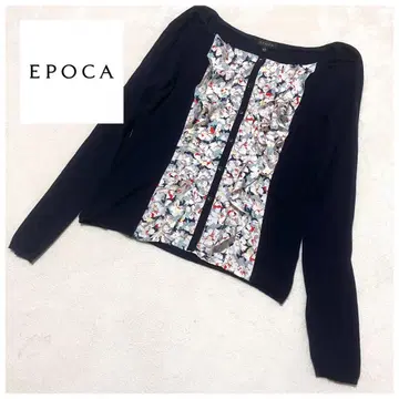 새상품급 실크 혼방 에포카 EPOCA 꽃무늬 프릴 가디건 네이비