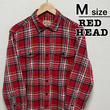 USA 구제 의류 RED HEAD 플란넬 셔츠 M 오렌지 체크 무늬 긴팔