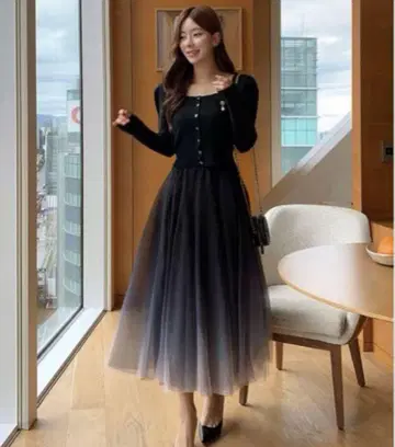 플레어 롱 스커트 그라데이션