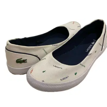 [ 새상품급 ] LACOSTE 플랫슈즈 슬립온 올 패턴 캔버스 화이트