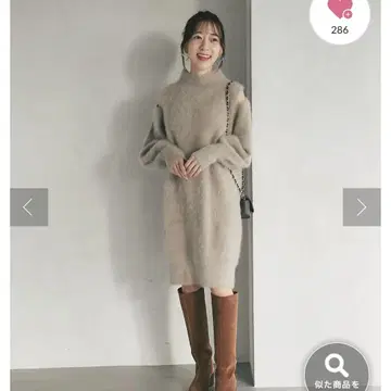 [ miki 감수 ] 헤어리 울 캐시미어 슬릿 숄더 원피스