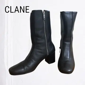 CLANE 클라네 스퀘어토 부츠 사이드 지퍼 롱 부츠 가죽