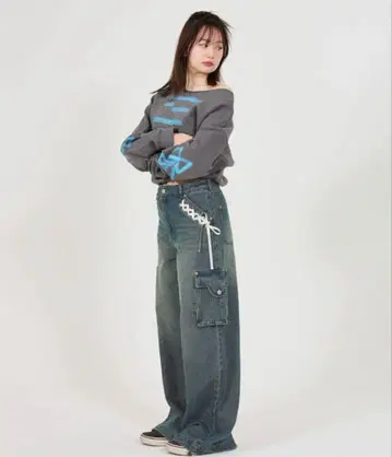 tina:jojun 허리 리본 데님 팬츠