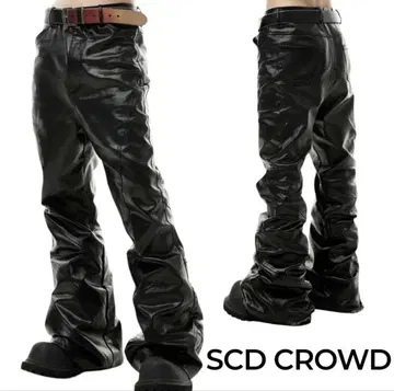 SCD CROWD 블랙 합성 피혁 팬츠