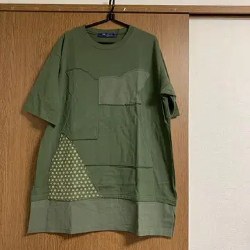 올리브 그린 패치워크 반팔 튜닉