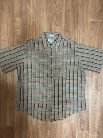 80s cacharel 반팔 셔츠 마드라스 체크 인도산 XL