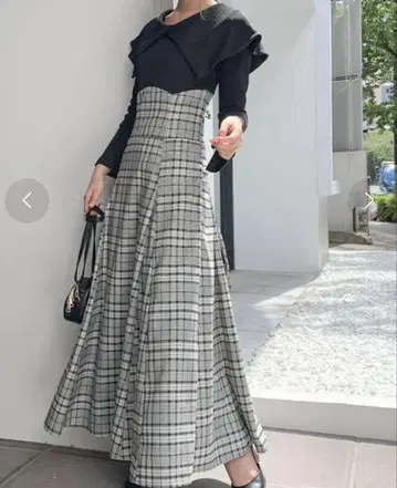 dazzlin 빅 칼라 체크 코르셋 원피스