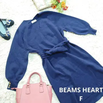 BEAMS HEART 니트 원피스 ( S 상당 ) 네이비/벨티드