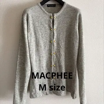 MACPHEE 라이트 그레이 골드 컬러 체인 버튼 울 가디건 M 사이즈