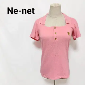 [ Ne-net ] 네넷 기린 자수 스퀘어넥 피케 셔츠 핑크