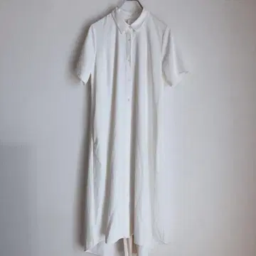 하레 셔츠 원피스 롱 원피스 루즈핏 플리츠 화이트 F