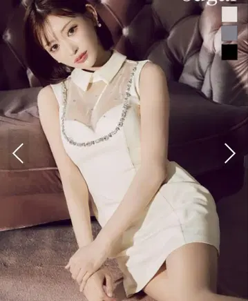 Sugar 비쥬 장식 크림색 시스 드레스