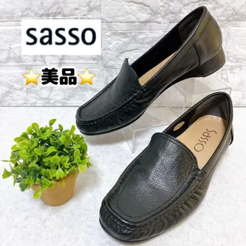 새상품급 SASSO 천연 가죽 모카신 로퍼 가죽 신발 블랙 23.5cm