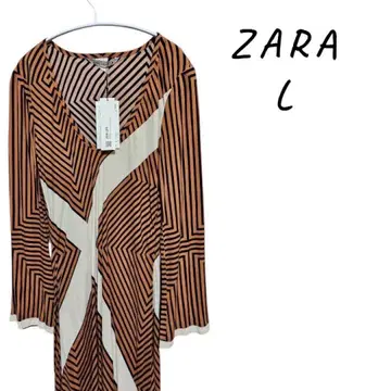 [ 새상품 ] ZARA 스트라이프 패턴 긴팔 원피스 L 정가 8,990엔