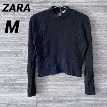ZARA 레이스 편직 긴팔 티셔츠 M 블랙 새상품급 하이넥 숏 기장