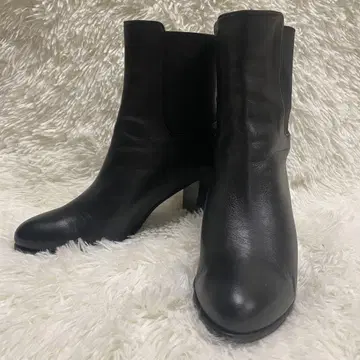 UNITED ARROWS 사이드 고어 부츠 블랙 24cm 가죽 와이드 힐