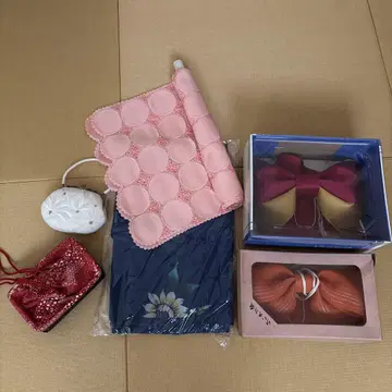 네이비 컬러 해바라기 무늬 유카타 오비 세트 숄 포함