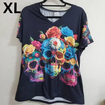 컬러풀 스컬 디자인 [ XL ] T셔츠 해골 락 할로윈