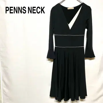 PENNS NECK 긴팔 롱 기장 원피스 v넥 손목 프릴 블랙